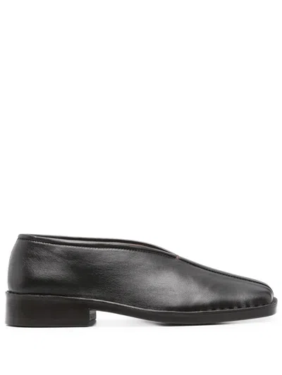 Lemaire Leather Loafers Square Toe Seam Detailing In Black