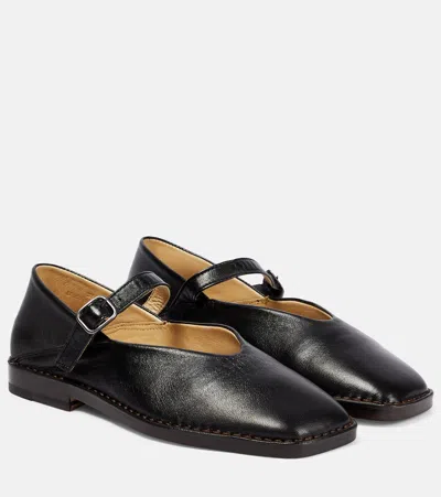 Lemaire Leather Mary Jane Ballet Flats In Black