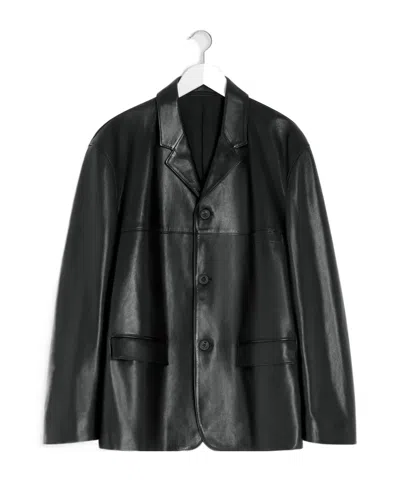 Lemaire Tailored Single-breasted Leather Jacket In Black