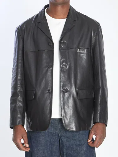 Lemaire Leather Single Breasted Jacket In Black