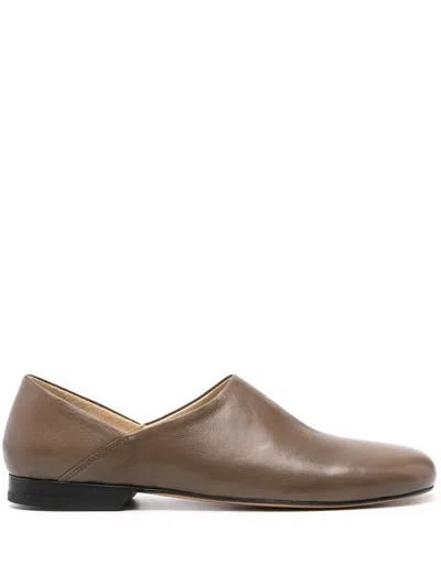 Lemaire Leather Slippers In Brown