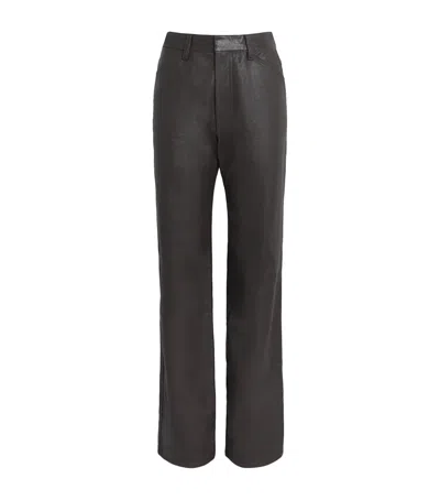 Lemaire Leather Straight Trousers In Brown