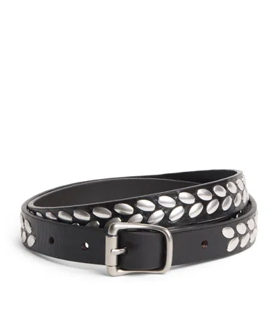 Lemaire Leather Studded Almond Belt In Gray