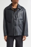 Lemaire Buttoned Leather Jacket In Gray