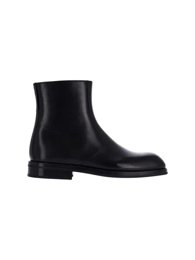 Lemaire Leather Zip Ankle Boots In Black