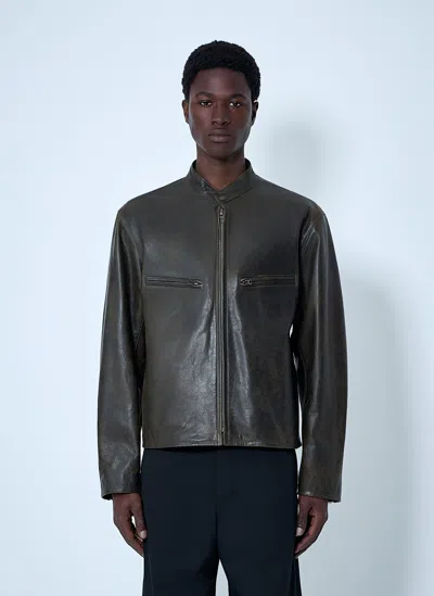 Lemaire Leather Zip Jacket In Black