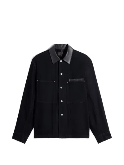 Lemaire Leather-collar Pocket Shirt Jacket In Black