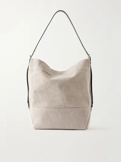 Lemaire Leather-trimmed Canvas Tote Bag In Neutral