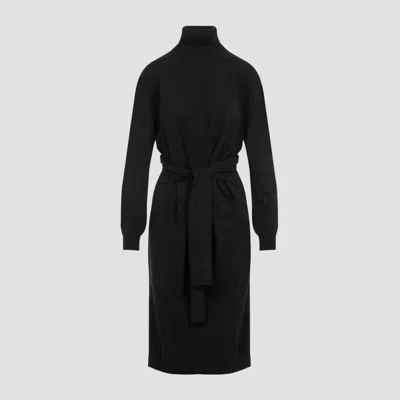 Lemaire Ankle-length Wool Blend Dress With Belted Waist In Grey