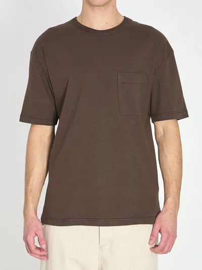 Lemaire Short-sleeved Boxy T-shirt In Heavy Jersey In Brown