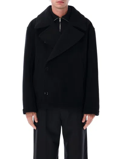 Lemaire Boxy Peacoat In Double-faced Wool In Black