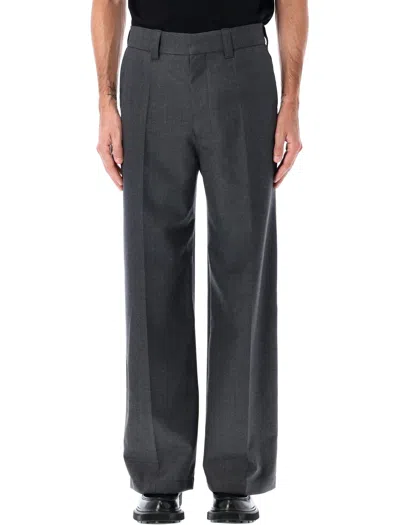 Lemaire Straight Tailored Pants In Poly Wool Twill In Gray