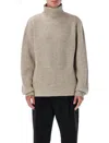 Lemaire Ribbed Highneck Sweater Long Sleeves In Neutral