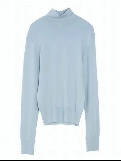 Lemaire Light Blue Wool Sweater With High Neck