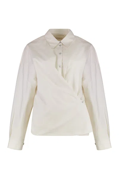 Lemaire Light Cream Straight Collar Twisted Cotton Shirt In Neutral