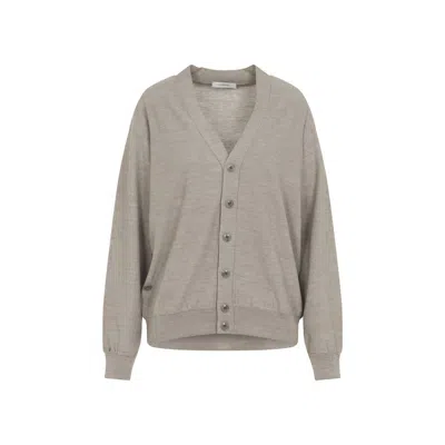 LEMAIRE LIGHT TAUPE WOOL RELAXED TWISTED CARDIGAN