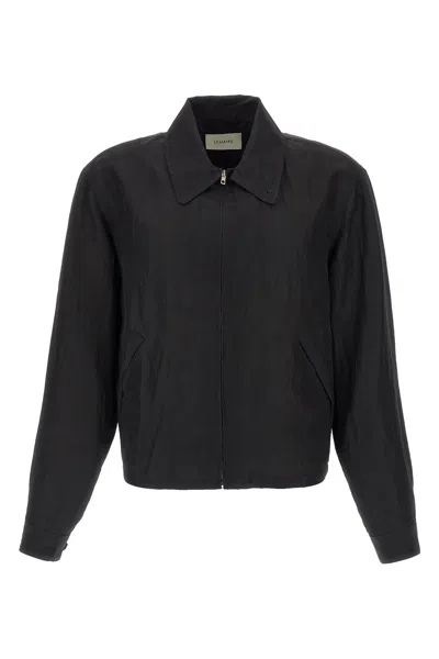 Lemaire Linen Canvas Jacket Long Sleeves Collar In Black