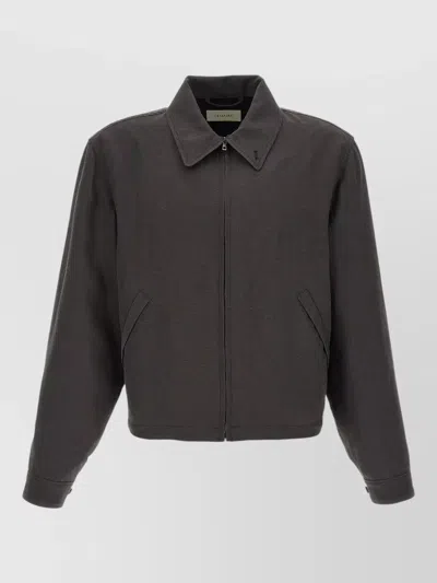 Lemaire Linen Canvas Jacket Elasticated Hem In Gray