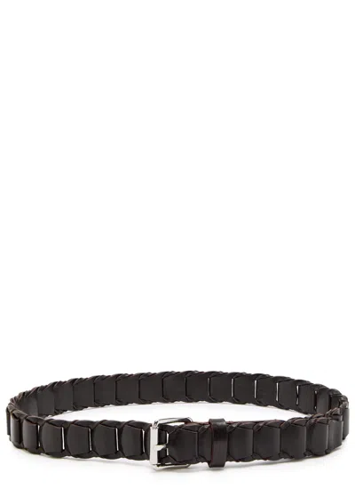 Lemaire Link Leather Belt In Dark Brown