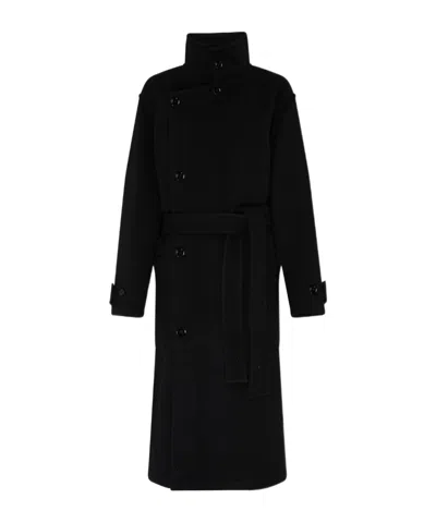 Lemaire Long Belted Coat In Black