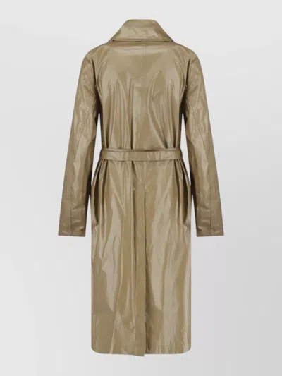Lemaire Long Coat Belted Waist Button High Collar In Gray