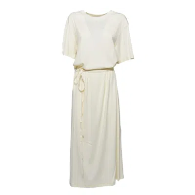 Lemaire Long Cotton T-shirt Dress With Adjustable Waist Belt In Neutrals