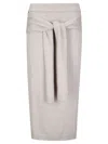 Lemaire Long Fine Knit Skirt With Ribbed Waistband And Side Slits In Gray