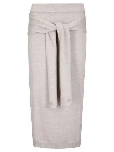 Lemaire Long Fine Knit Skirt With Ribbed Waistband And Side Slits In Gray