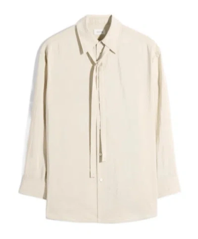 Lemaire Long Shirt With Tie In Dry Silk In Neutral