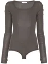 Lemaire Ribbed Long-sleeve High-cut Bodysuit In Brown