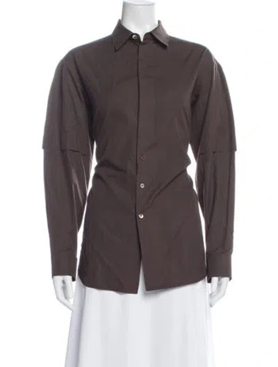 Pre-owned Lemaire Long Sleeve Button-up Top In Brown