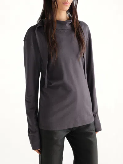Lemaire Tie-detailed Cotton-jersey Blouse In Brown
