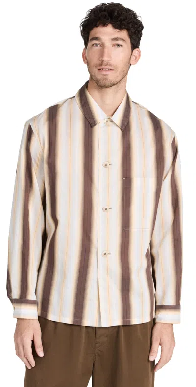Lemaire Beige Stripe Shirt In Mu069 Brown / Aprico