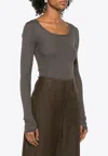 Lemaire Long-sleeve Ribbed Bodysuit In Gray