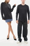 Lemaire Long Sleeve Silk Unisex Crew-neck T-shirt In Black