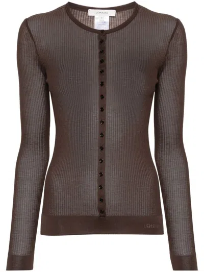 Lemaire Long-sleeve Ribbed Top In Brown