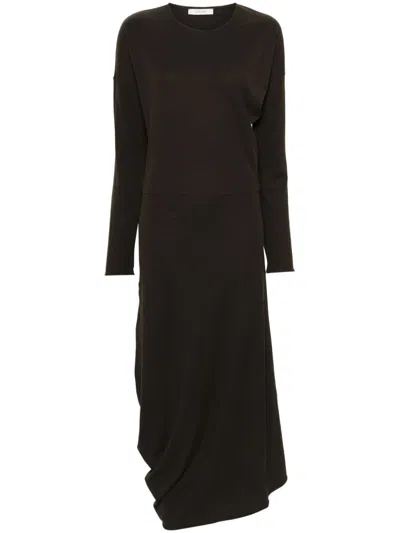 Lemaire Long-sleeve Twisted Dress In Brown