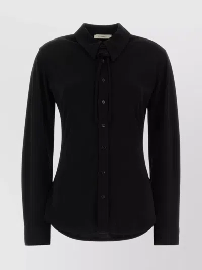 Lemaire Long Sleeve Viscose Shirt With Cuffed Sleeves In Black