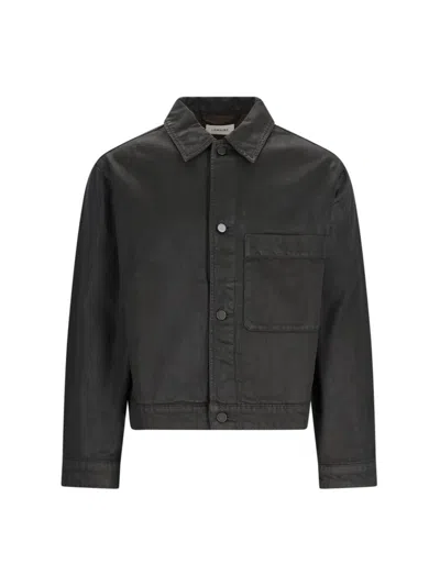 Lemaire Long Sleeved Boxy Trucker Jacket In Br441 Khaki Brown