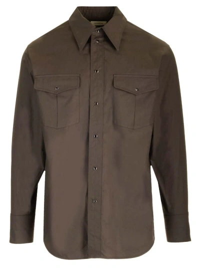 Lemaire Long-sleeved Button-up Shirt In Espresso