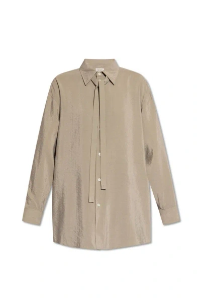 Lemaire Long Sleeved Buttoned Shirt In Grey