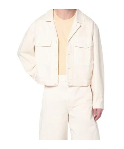 Lemaire Long-sleeved Denim Coat In White