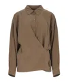 Lemaire Long Sleeved Draped Shirt In Brown