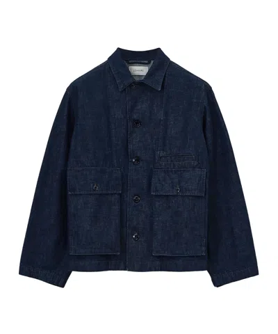 Lemaire Long-sleeved Leather Jacket In Blue