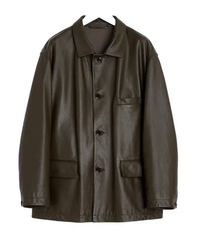 Lemaire Long-sleeved Leather Jacket In Brown