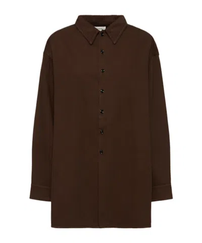 Lemaire Twisted Denim Shirt In Dark Brown