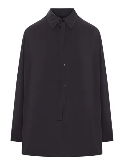 Lemaire Long-sleeved Shirt With Tie In Black