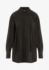 Lemaire Long-sleeved Shirt With Tie In Brown
