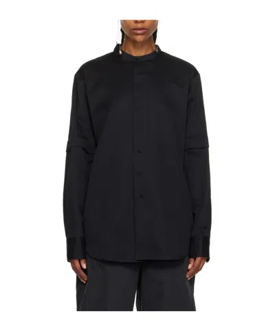 Lemaire Long-sleeved Shirt With Vertical Collar In Black