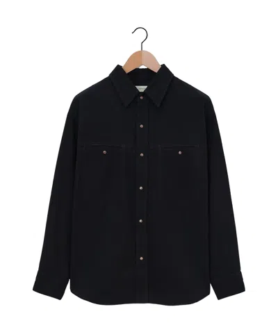Lemaire Long-sleeved Snap Shirt In Black